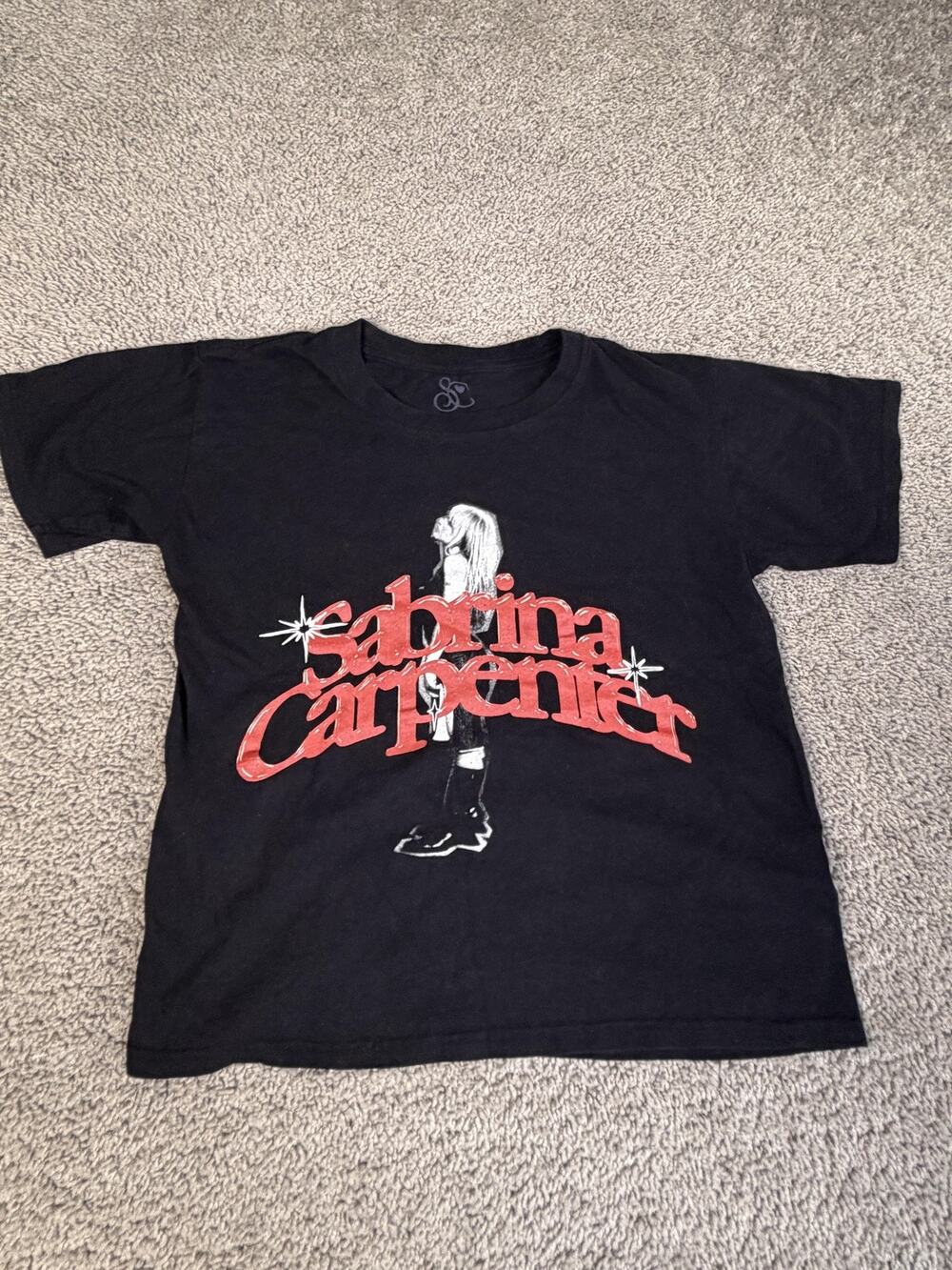 Sabrina Carpenter Shirt Womens S Black Crew Neck Short Sleeve Basic Tee